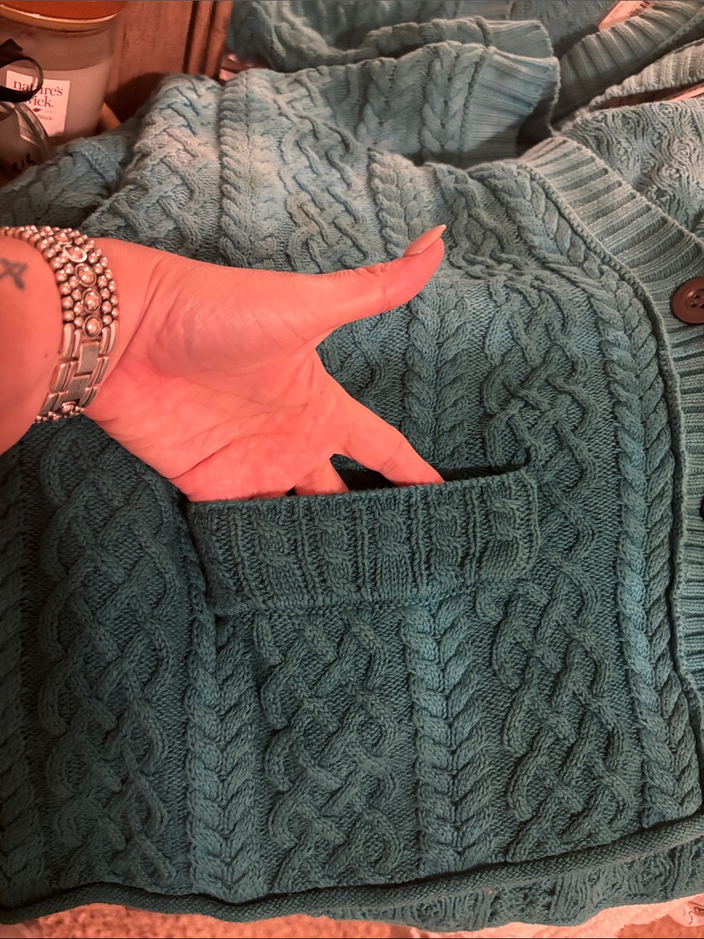 Free People Washed Ashore Cable Lnit Cardigan-Size Medium - Picture 9 of 9